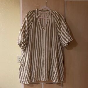 Magaschoni Olive and Cream Striped dress
